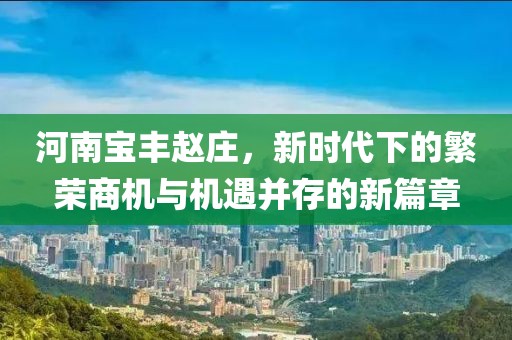 河南宝丰赵庄，新时代下的繁荣商机与机遇并存的新篇章