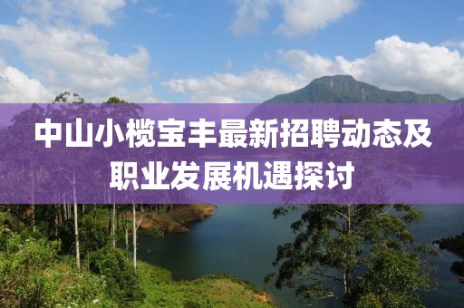 中山小榄宝丰最新招聘动态及职业发展机遇探讨