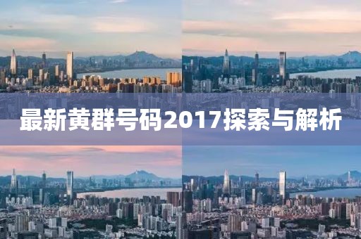 最新黄群号码2017探索与解析