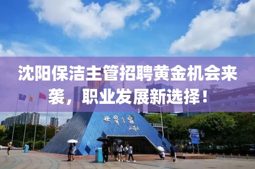 沈阳保洁主管招聘黄金机会来袭，职业发展新选择！