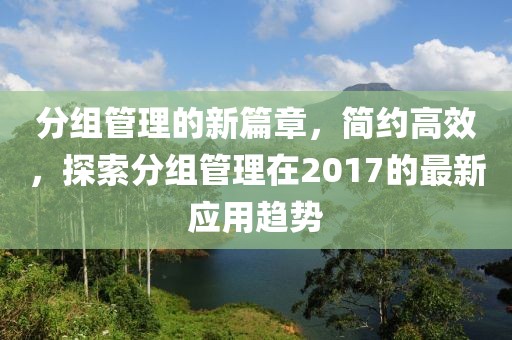 分组管理的新篇章，简约高效，探索分组管理在2017的最新应用趋势