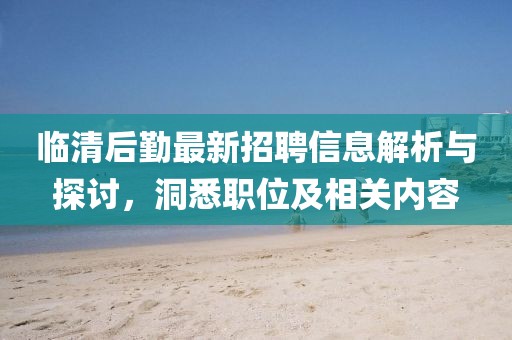 临清后勤最新招聘信息解析与探讨，洞悉职位及相关内容