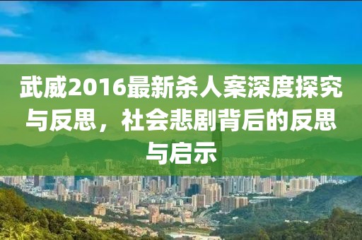 武威2016最新杀人案深度探究与反思，社会悲剧背后的反思与启示