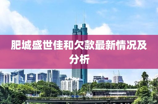 肥城盛世佳和欠款最新情况及分析