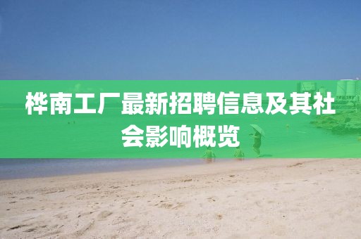 桦南工厂最新招聘信息及其社会影响概览